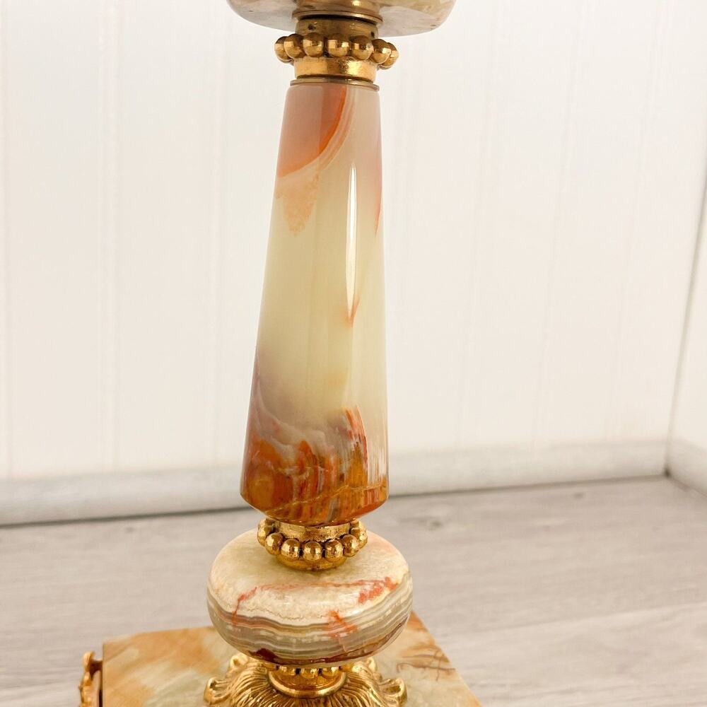 Hollywood Regency Brass Candelabra with Onyx Gilt Bronze and Cut Glass Cre-Art - Picture 7 of 10